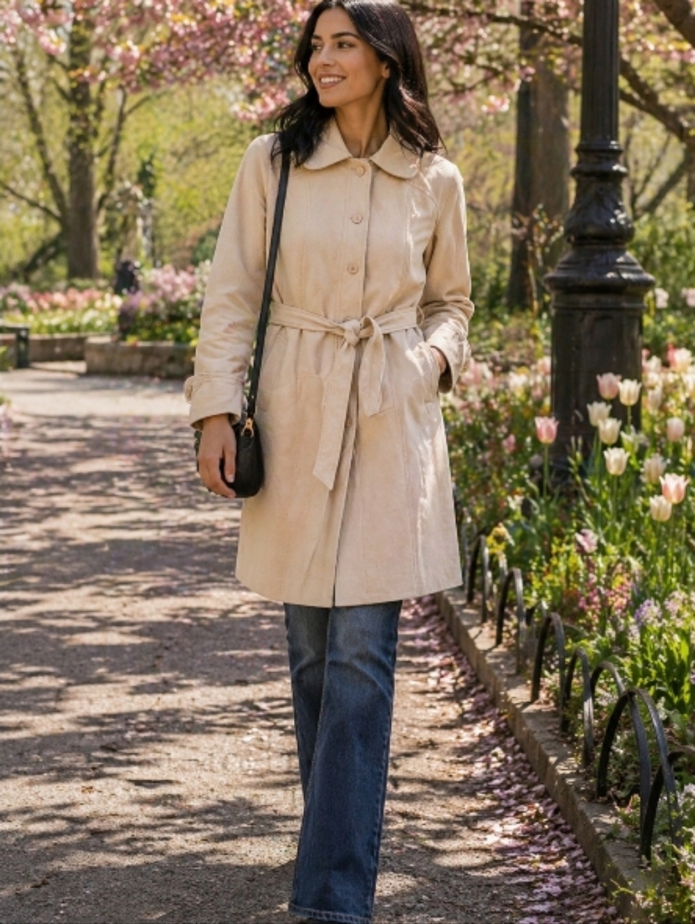 Foxland Coat Tie waist vintage Tan Women's Small Soft